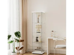 Vitrine de vidro com 4 prateleiras e 1 porta, 164x42,5x36,5 cm, armário de coleção, , transparente^