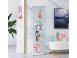 Vitrine de vidro com 4 prateleiras e 1 porta, 164x42,5x36,5 cm, armário de coleção, , transparente^