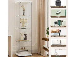 Vitrine de vidro com 4 prateleiras e 1 porta, 164x42,5x36,5 cm, armário de coleção, , transparente^