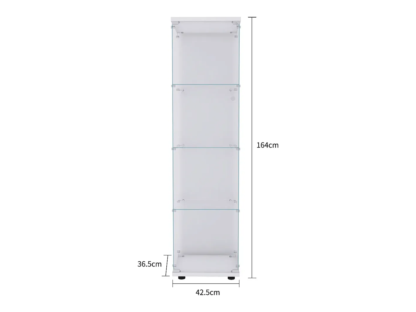 Vitrine de vidro com 4 prateleiras e 1 porta, 164x42,5x36,5 cm, armário de coleção, , transparente^