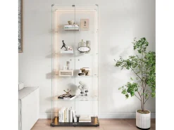 Vitrine de vidro com 5 prateleiras e iluminação LED personalizável – Base preta* Online
