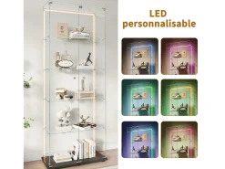 Vitrine de vidro com 5 prateleiras e iluminação LED personalizável – Base preta* Online