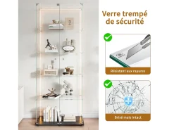 Vitrine de vidro com 5 prateleiras e iluminação LED personalizável – Base preta* Online