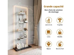 Vitrine de vidro com 5 prateleiras e iluminação LED personalizável – Base preta* Online