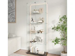 Vitrine de vidro com 5 prateleiras e iluminação LED personalizável – Base preta* Online