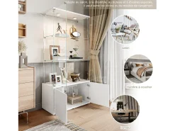 Vitrine de vidro com 3 prateleiras, armários e iluminação LED – Design moderno* Outlet