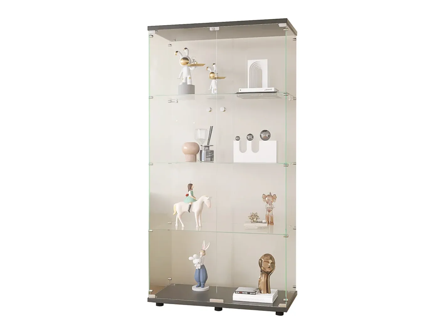 Clearance Vitrine de vidro com 4 prateleiras, 2 portas e fechadura, 164 x 80 x 36 cm, preta Vitrina