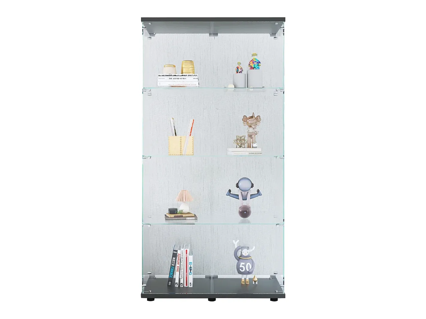Clearance Vitrine de vidro com 4 prateleiras, 2 portas e fechadura, 164 x 80 x 36 cm, preta Vitrina
