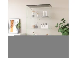Clearance Vitrine de vidro com 4 prateleiras, 2 portas e fechadura, 164 x 80 x 36 cm, preta Vitrina