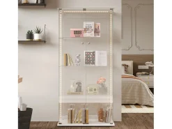 Vitrine de vidro com iluminação LED, 4 prateleiras e 2 portas, 78x35x163 cm, branca.^ Online