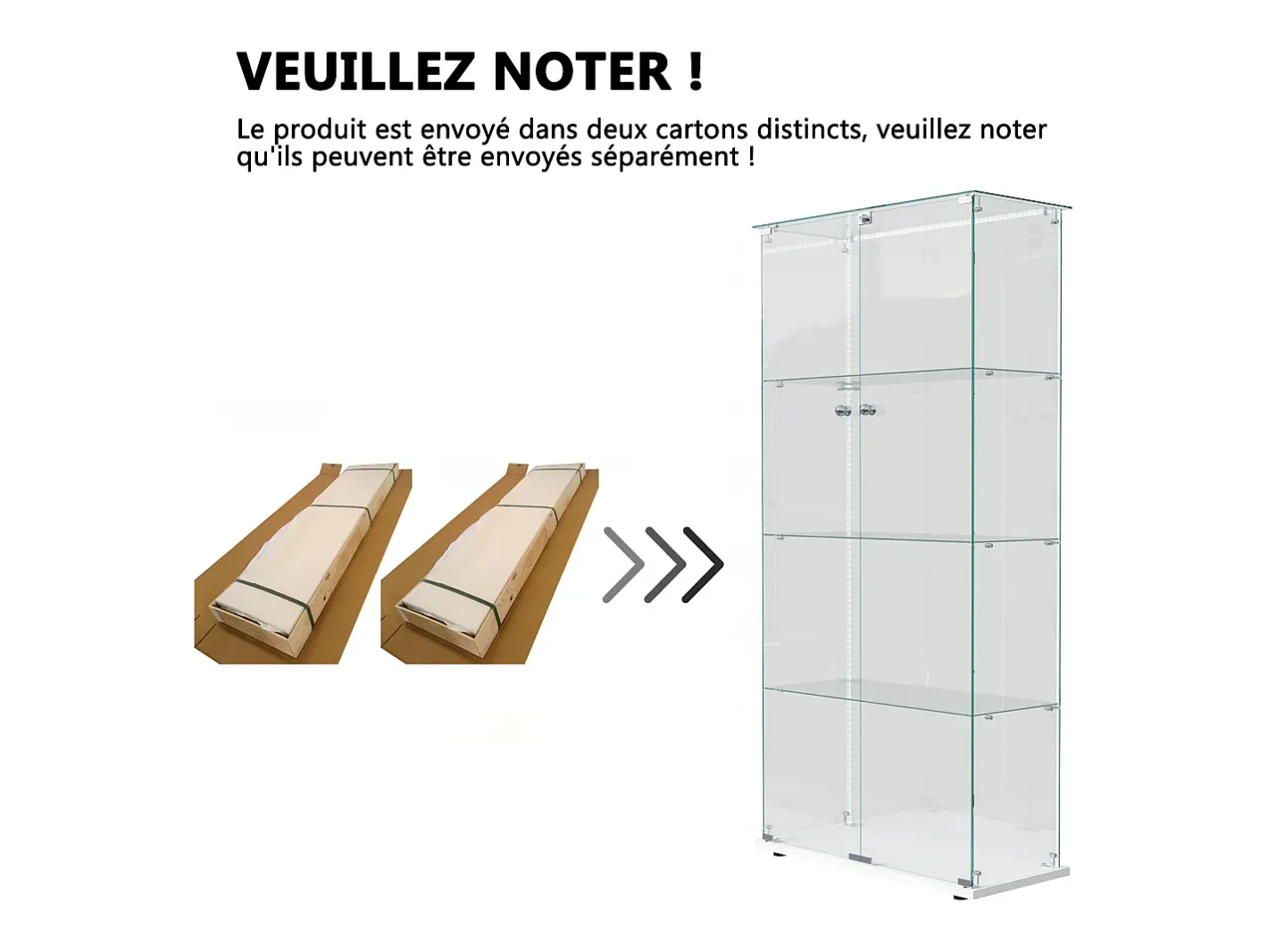 Vitrine de vidro com iluminação LED, 4 prateleiras e 2 portas, 78x35x163 cm, branca.^ Online