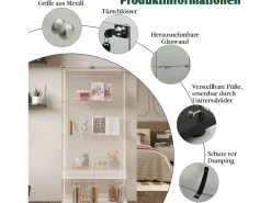 Vitrine de vidro com iluminação LED, 4 prateleiras e 2 portas, 78x35x163 cm, branca.^ Online