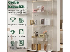 Vitrine de vidro com iluminação LED, 4 prateleiras e 2 portas, 78x35x163 cm, branca.^ Online