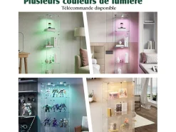 Vitrine de vidro com iluminação LED acionável por toque, portas e prateleiras com fechadura, 163x40x35 cm, preta^