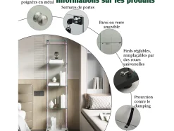 Vitrine de vidro com iluminação LED, portas e prateleiras com fechadura, ideal para sala de estar/bar, 163x40x35 cm, branca.^