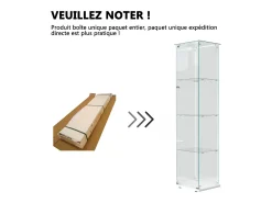 Vitrine de vidro com iluminação LED, portas e prateleiras com fechadura, ideal para sala de estar/bar, 163x40x35 cm, branca.^