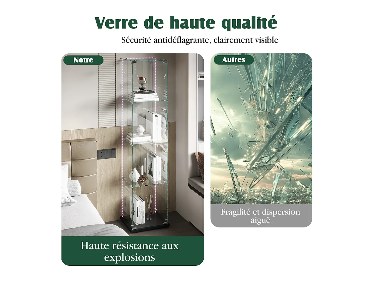 Vitrine de vidro com iluminação LED, portas e prateleiras com fechadura, ideal para sala de estar/bar, 163x40x35 cm, preta.^ Sale