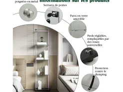 Vitrine de vidro com iluminação LED, portas e prateleiras com fechadura, ideal para sala de estar/bar, 163x40x35 cm, preta.^ Sale
