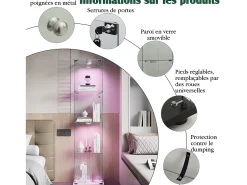 Vitrine de vidro com iluminação LED acionável por toque, portas e prateleiras com fechadura, 163x40x35 cm, branca.^ Sale
