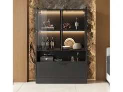 Vitrine de vidro com iluminação LED - Design pop-up - Vitrine para coleções - 35 x 80 x 120 cm, Preta* Clearance