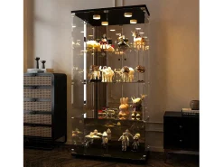 Vitrine de vidro de 163,9 x 36,49 x 80,49 cm, com prateleiras e iluminação LED, armário de curiosidades com porta dupla^ Sale