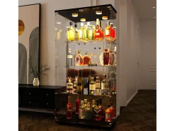 Vitrine de vidro de 163,9 x 36,49 x 80,49 cm, com prateleiras e iluminação LED, armário de curiosidades com porta dupla^ Sale