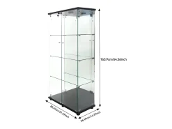 Vitrine de vidro de 163,9 x 36,49 x 80,49 cm, com prateleiras e iluminação LED, armário de curiosidades com porta dupla^ Sale