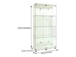 Vitrine de vidro de 163,9 x 36,49 x 80,49 cm, com prateleiras e iluminação LED, armário de curiosidades com porta dupla^ Discount