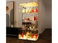 Vitrine de vidro de 163,9 x 36,49 x 80,49 cm, com prateleiras e iluminação LED, armário de curiosidades com porta dupla^ Discount