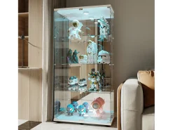 Vitrine de vidro de 163,9 x 36,49 x 80,49 cm, com prateleiras e iluminação LED, armário de curiosidades com porta dupla^ Discount