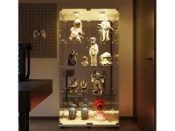 Vitrine de vidro de 163,9 x 36,49 x 80,49 cm, com prateleiras e iluminação LED, armário de curiosidades com porta dupla^ Discount