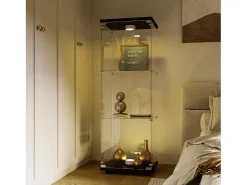 Vitrine de vidro GAHRELPER – 3 prateleiras, 1 porta, vidro temperado, luz LED, branco, 42x36x125 cm*