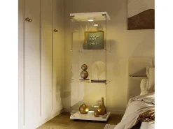 Vitrine de vidro GAHRELPER – 3 prateleiras, 1 porta, vidro temperado, luz LED, preta, 42x36x125 cm* Clearance