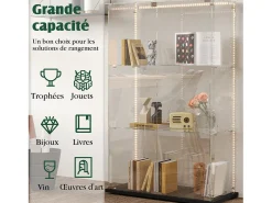 Best Vitrine de vidro independente - Vitrine independente com iluminação LED - 3 prateleiras - 2 portas e fechadura - Preta Vitrina