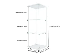 Vitrine de vidro independente, 125 cm, com iluminação LED, fechadura, 1 porta, 3 prateleiras, transparente, branca^ Hot
