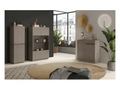 Vitrine design 2 portas coleção FANZY. Cor marrom carvalho escuro.^Meublorama Discount