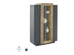 Vitrine Dfrutt, Aparador com três portas, Móveis de sala multiuso, 100% Fabricado na Itália, 80x38h121 cm, Antracite e Bordo*Dmora New