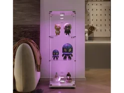 Vitrine em vidro 42×36×125cm GARHELPER - 3 prateleiras - 1 porta - Vidro temperado - Luz LED - Preto^ New