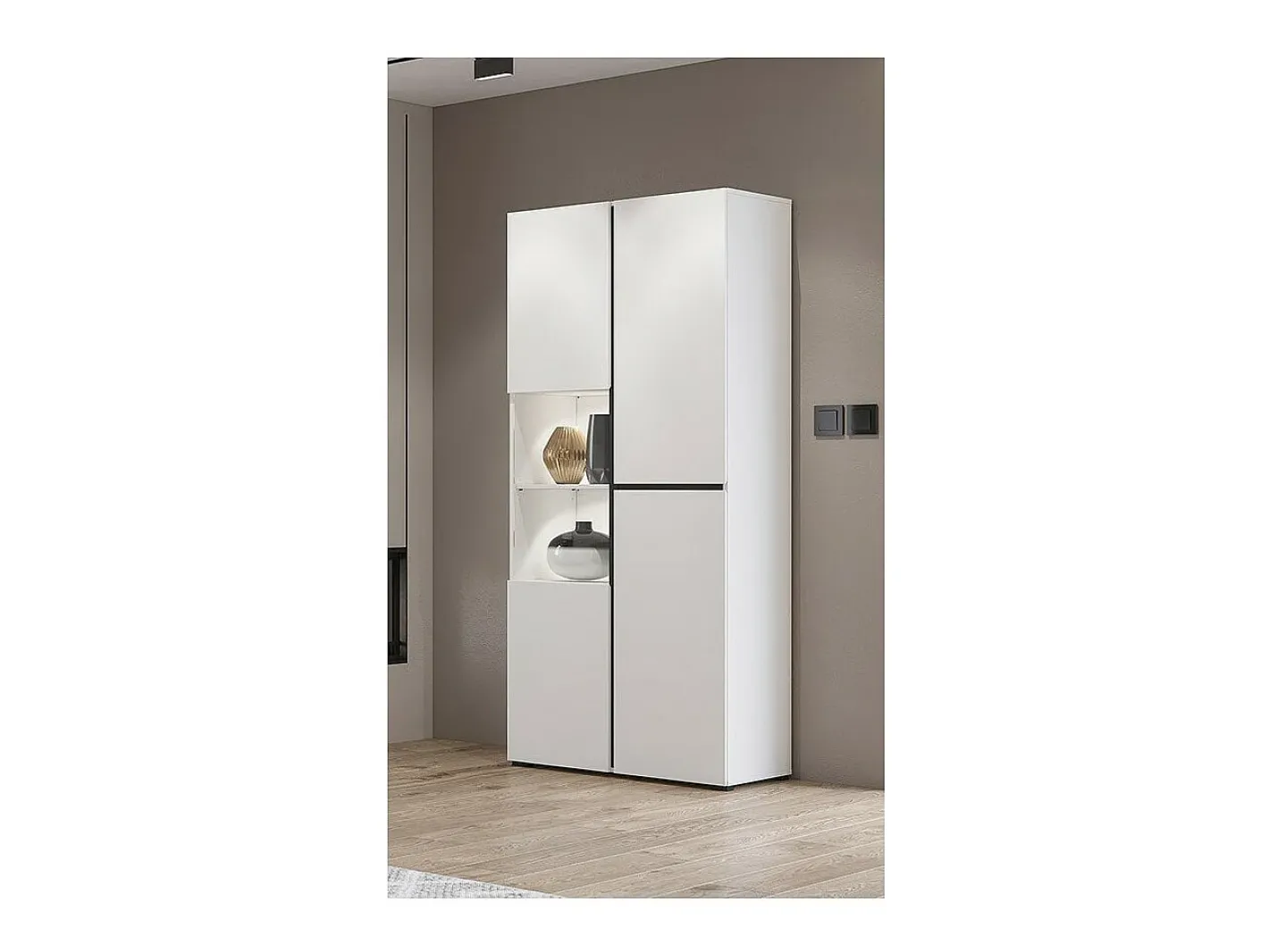 Vitrine haute 2 portes collection HAVANA. Coloris blanc et noir. Vitrina