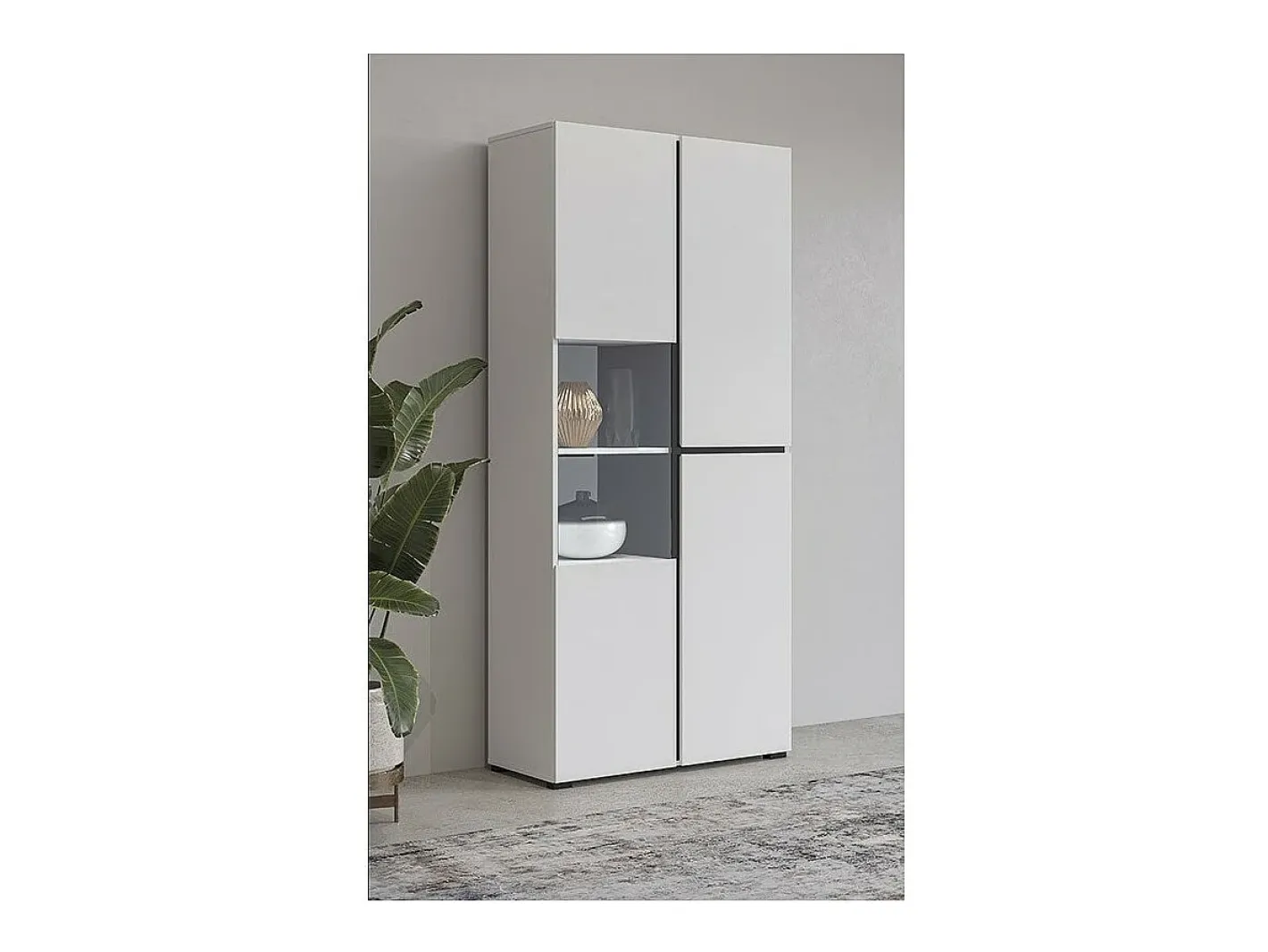 Vitrine haute 2 portes collection HAVANA. Coloris blanc et noir. Vitrina