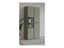 Vitrine haute 2 portes collection HAVANA avec LED intégrée. Coloris sauge et noir.*Meublorama Hot