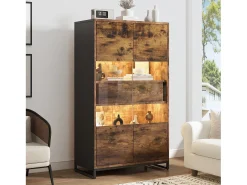 Vitrine independente - 80 x 40 x 138 cm - com LEDs + 2 gavetas + 2 portas - MDF - natural*Merax Outlet