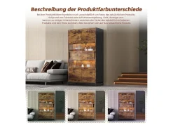 Vitrine independente - 80 x 40 x 138 cm - com LEDs + 2 gavetas + 2 portas - MDF - natural*Merax Outlet