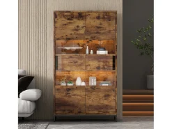 Vitrine independente - 80 x 40 x 138 cm - com LEDs + 2 gavetas + 2 portas - MDF - natural*Merax Outlet