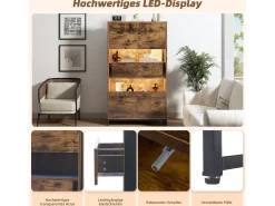 Vitrine independente - 80 x 40 x 138 cm - com LEDs + 2 gavetas + 2 portas - MDF - natural*Merax Outlet