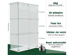Vitrine independente de vidro com iluminação LED ativada por toque, 3 prateleiras e 2 portas.* Hot