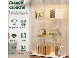 Vitrine independente de vidro com iluminação LED ativada por toque, 3 prateleiras e 2 portas.* Hot