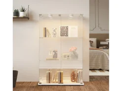 Vitrine independente de vidro com iluminação LED ativada por toque, 3 prateleiras e 2 portas.* Hot