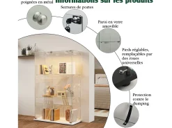 Vitrine independente de vidro com iluminação LED ativada por toque, 3 prateleiras e 2 portas.* Hot