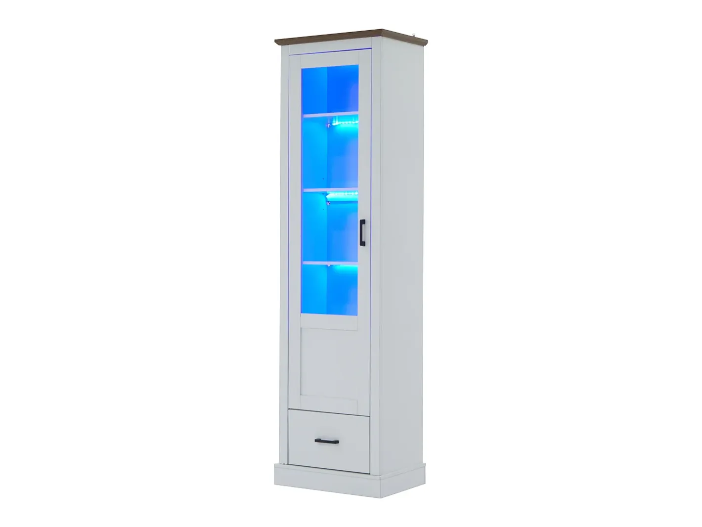 Vitrine LED moderna 50x35x178 cm - com iluminação LED - 1 gaveta - 1 porta de vidro - 5 compartimentos -*ModernLuxe